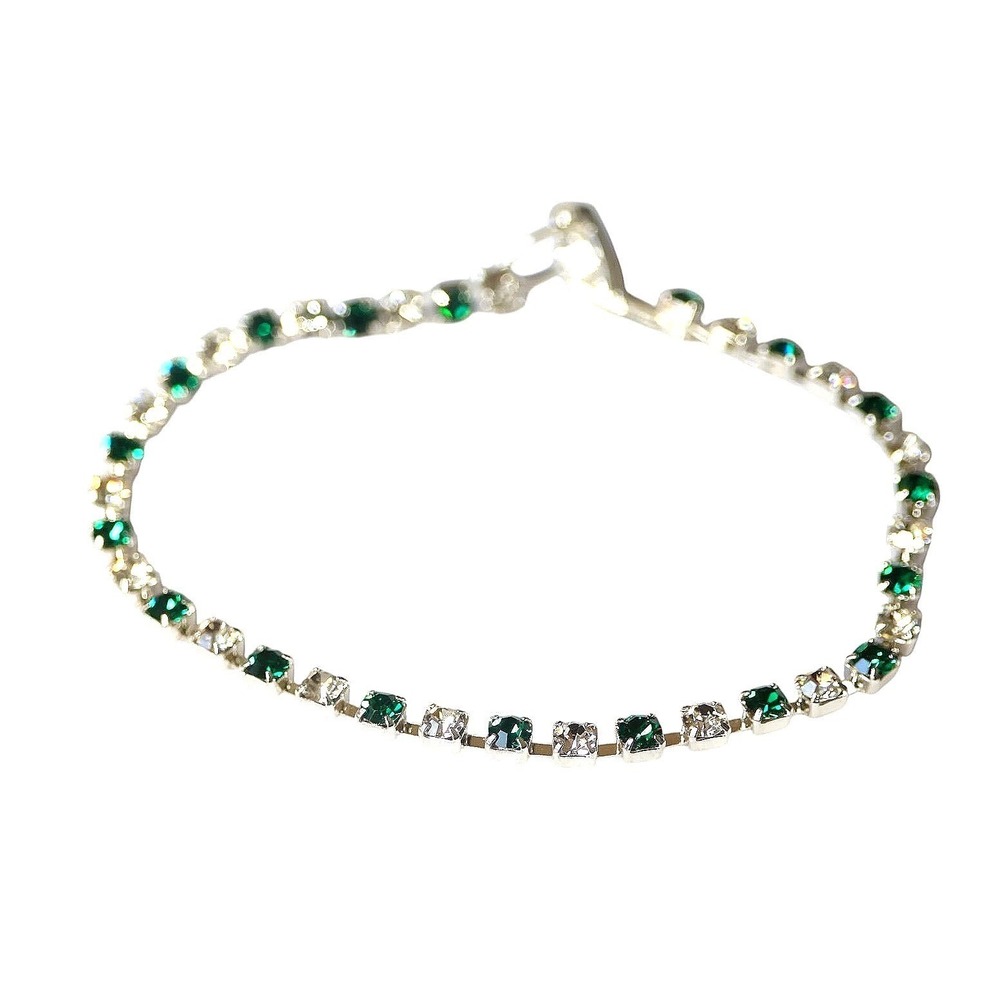 Swarovski Crystal Tennis Bracelet Emerald Green Clear Silver Tone NWT 7 Inch NEW